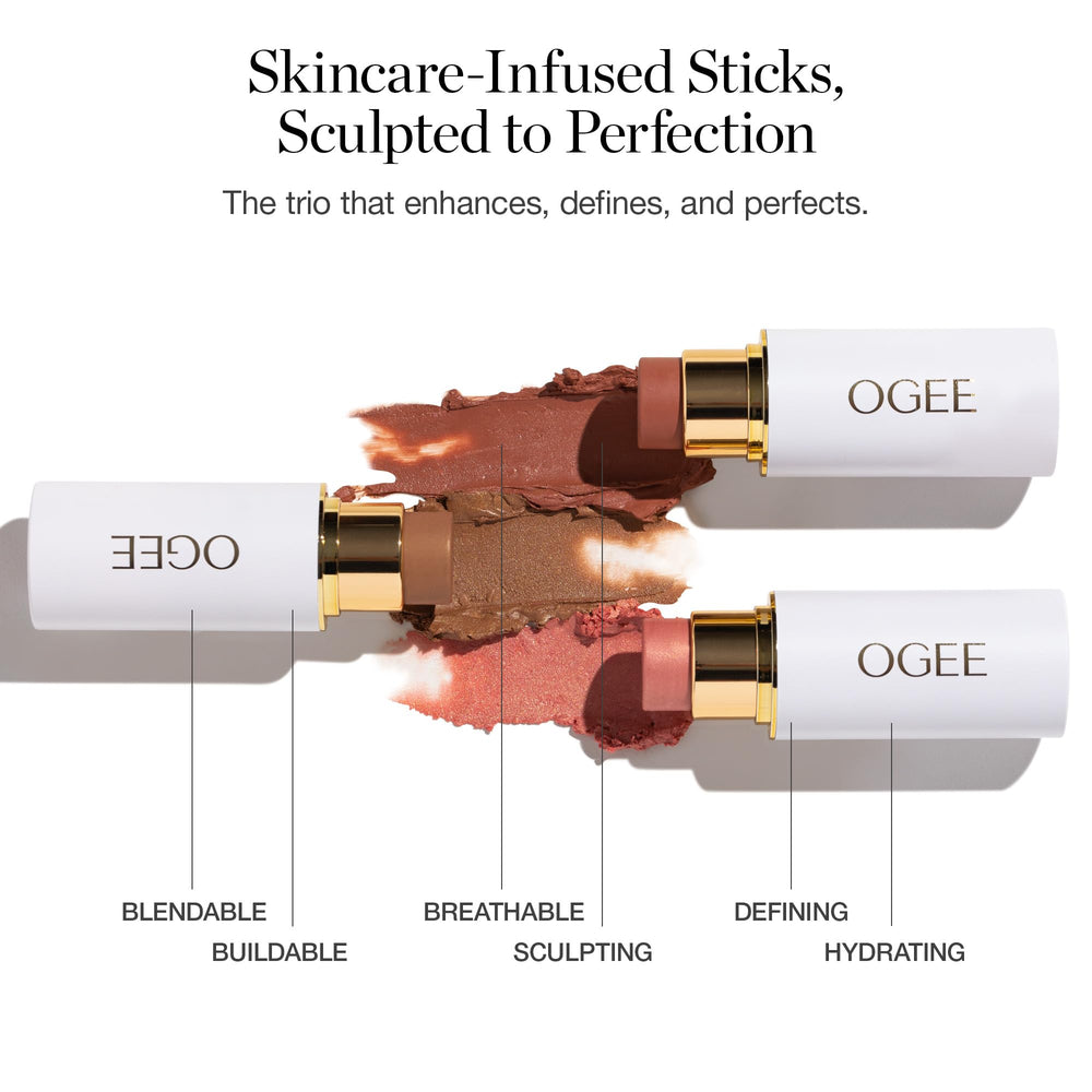 Ogee Face Stick Trio highlighter stick close-up for a luminous glow.