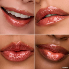 Ogee Glimmer Lip Gloss Trio Freesia tube provides sheer shine and vibrant tone.