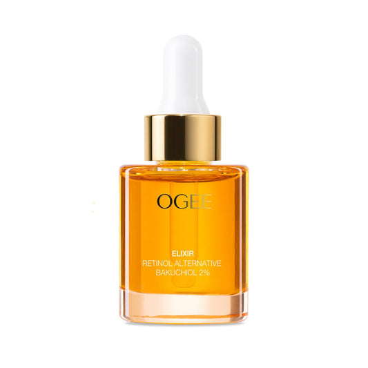 Ogee Natural Bakuchiol Serum bottle highlights the organic formula for daily anti-aging care.