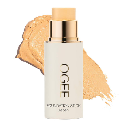 Ogee Sculpted Foundation Stick bottle shows even skin tone and natural radiance.
