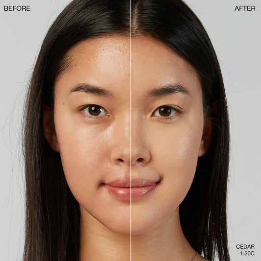 Ogee Cedar foundation swatch highlights pink-beige undertones for fair skin.