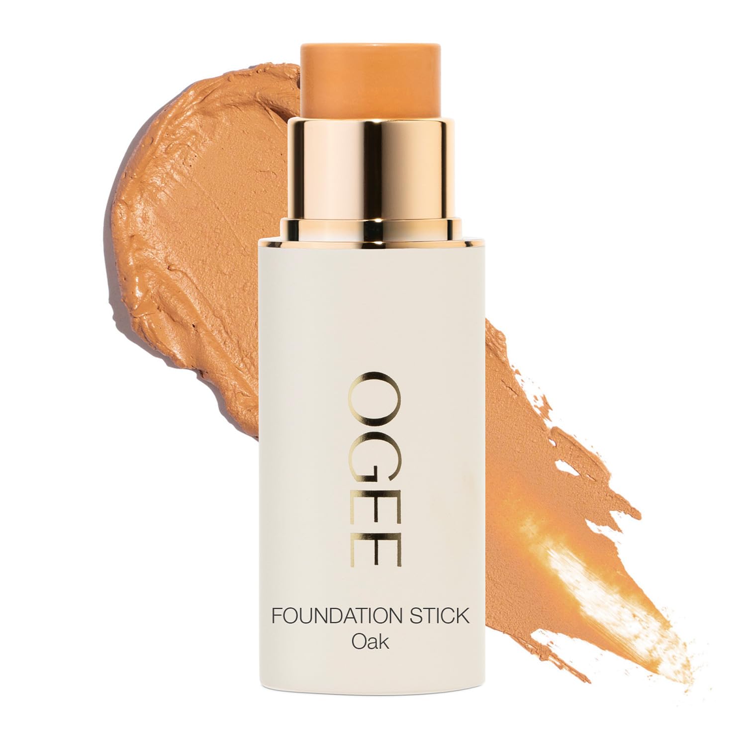 Ogee Sculpted Complexion Foundation Stick Oak 5.5N cap swatch shows even tone.