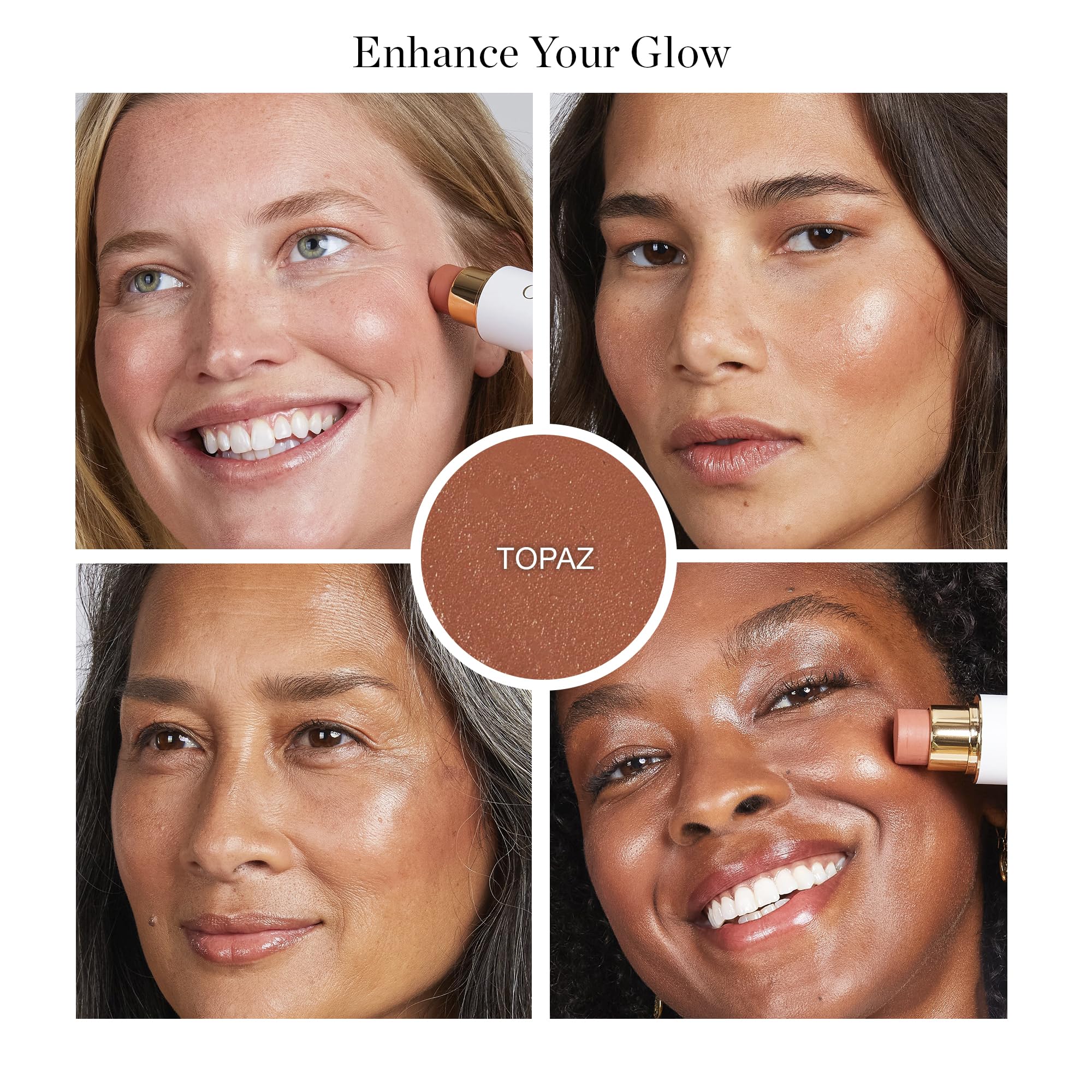 Ogee Sculpted Face Stick Topaz Matte Rosy Peach blend for easy, buildable color