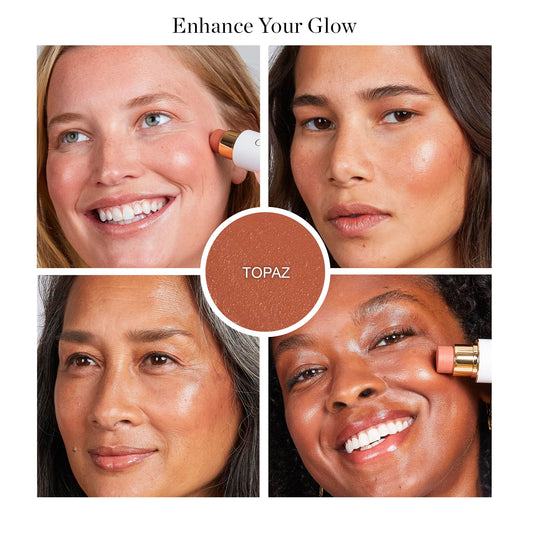 Ogee Sculpted Face Stick Topaz Matte Rosy Peach blend for easy, buildable color