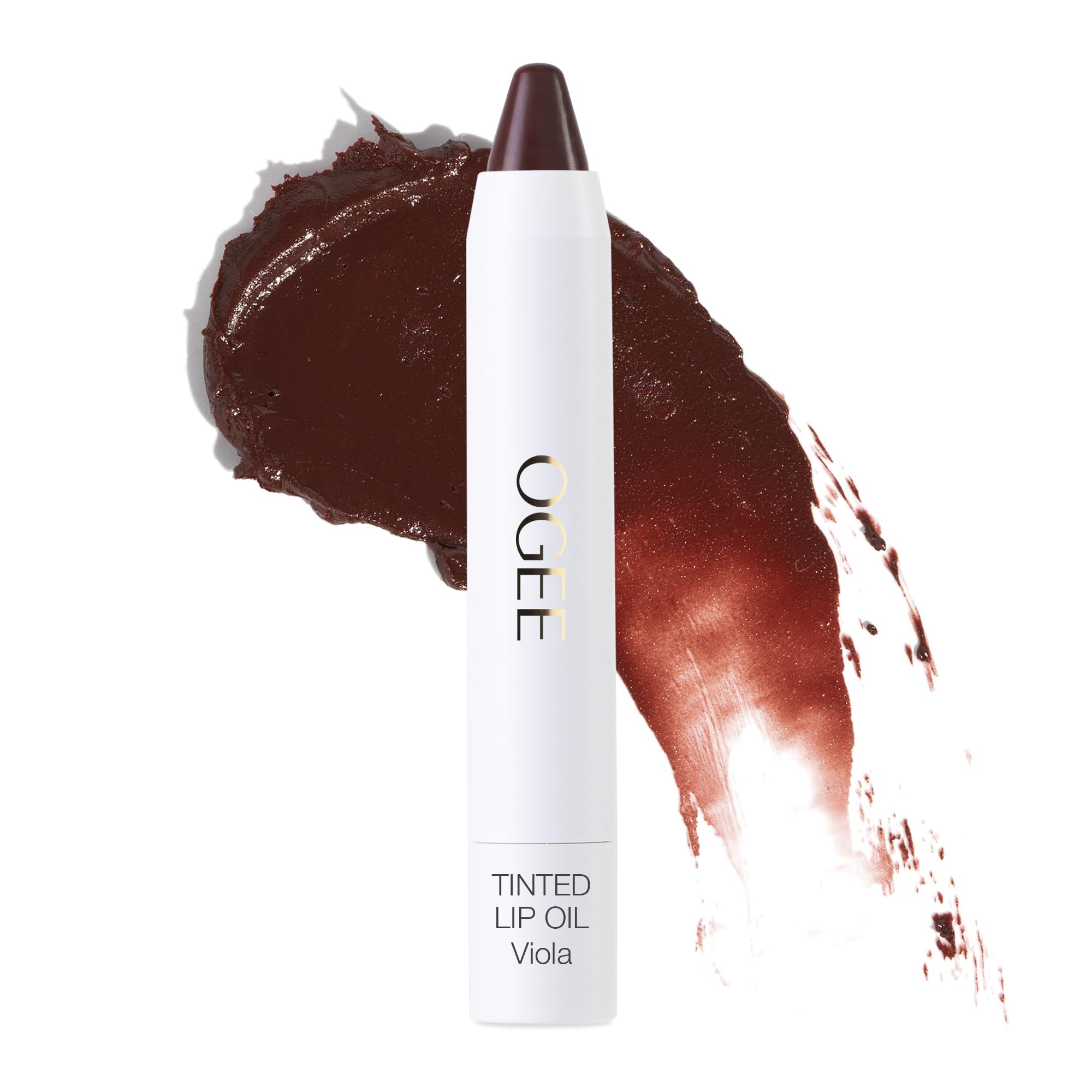 Ogee Viola Lip Tint Oil bottle shows buildable color for daily lip care.