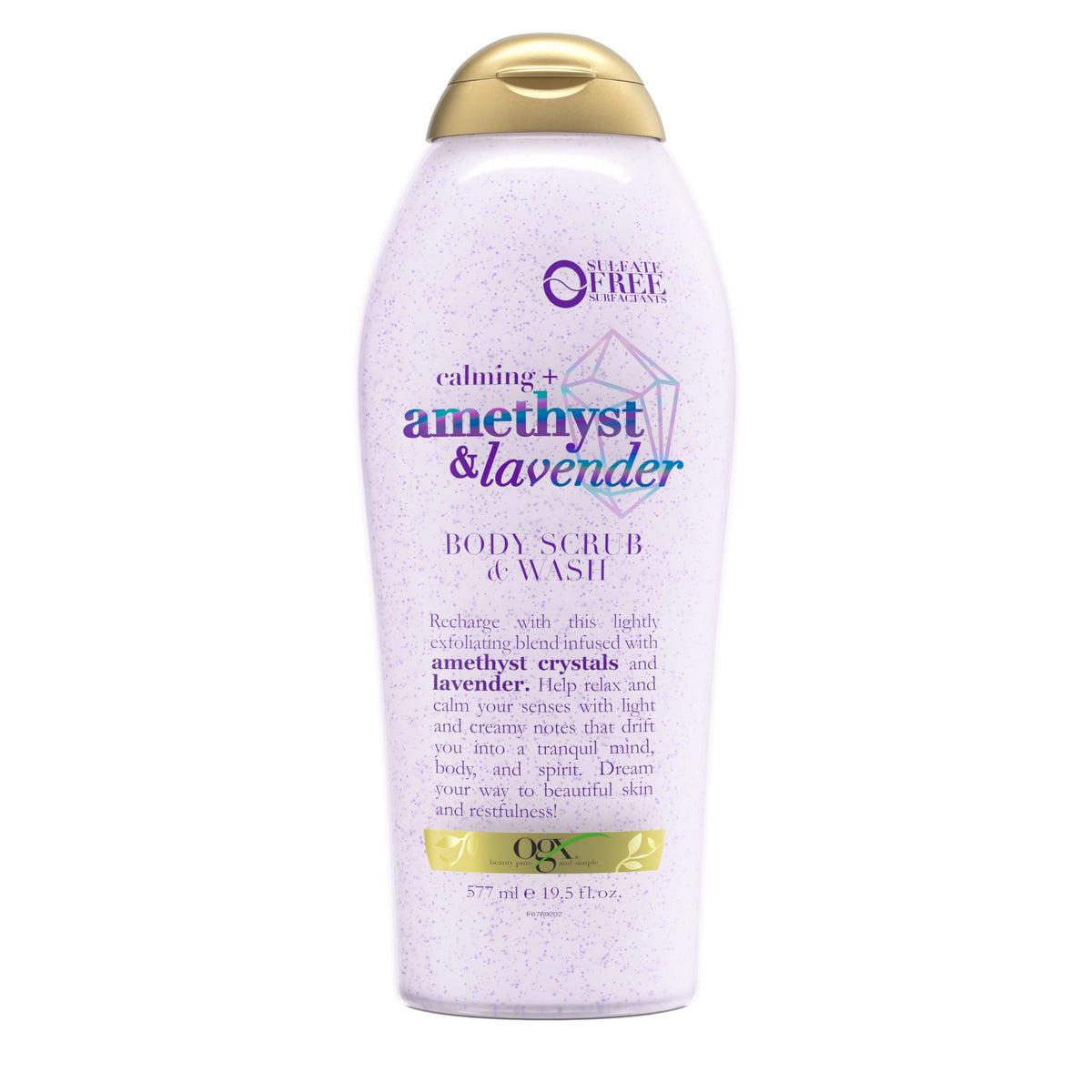 OGX Calming Amethyst Lavender bottle for a soothing shower routine.