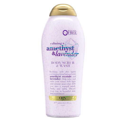 OGX Calming Amethyst Lavender bottle for a soothing shower routine.