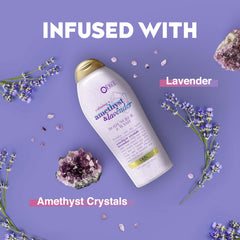 OGX Calming Amethyst Lavender ingredients with calming botanicals.