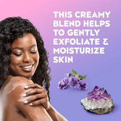 OGX Calming Amethyst Lavender rich lather for soft skin.