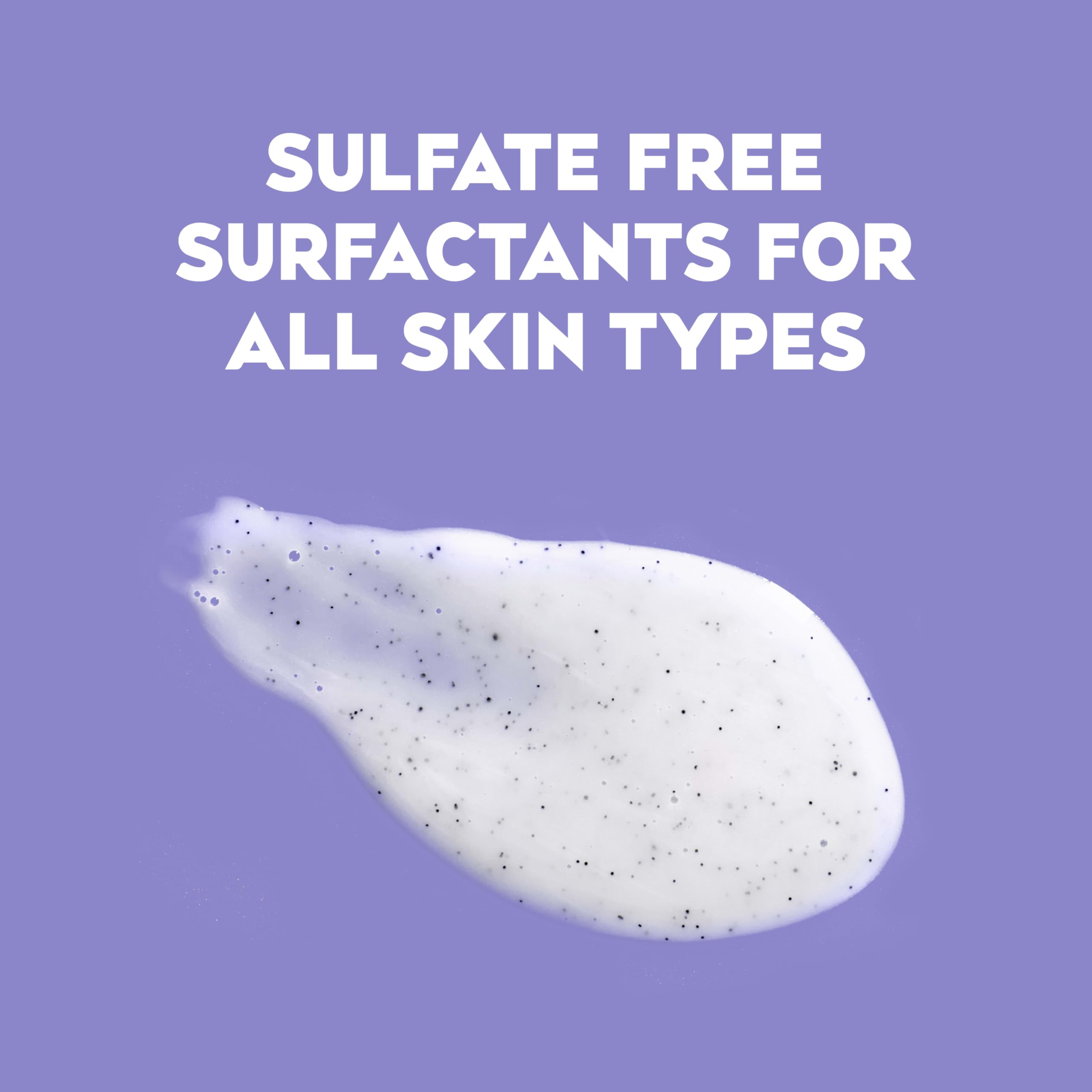 OGX Calming Amethyst Lavender scrub texture highlighting gentle exfoliation.