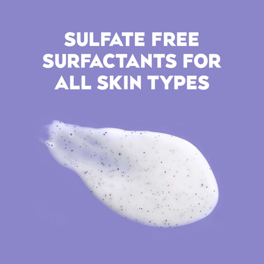 OGX Calming Amethyst Lavender scrub texture highlighting gentle exfoliation.