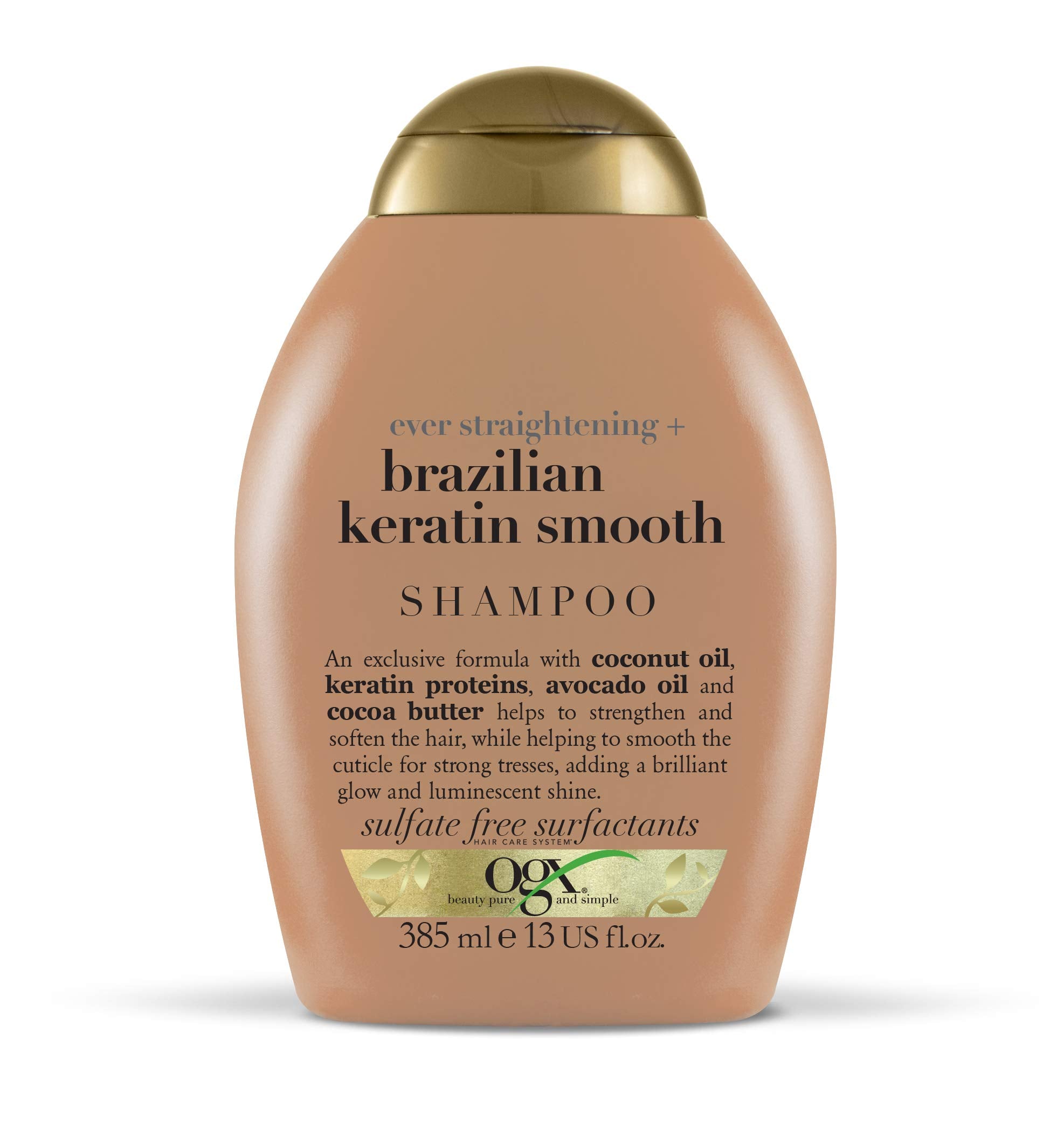 OGX Brazilian Keratin Therapy conditioner bottle delivers detangled, glossy finish