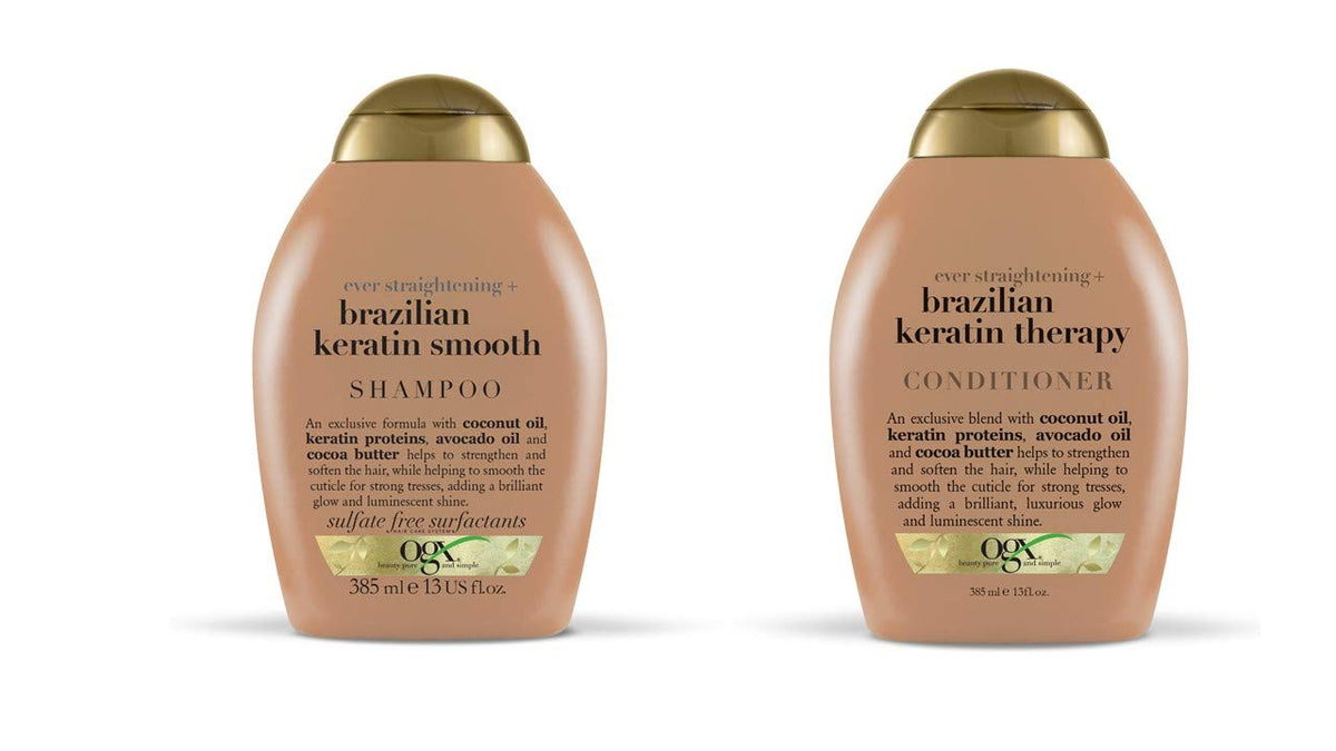 OGX Ever-straightening shampoo bottle highlights silky, smooth strands potential