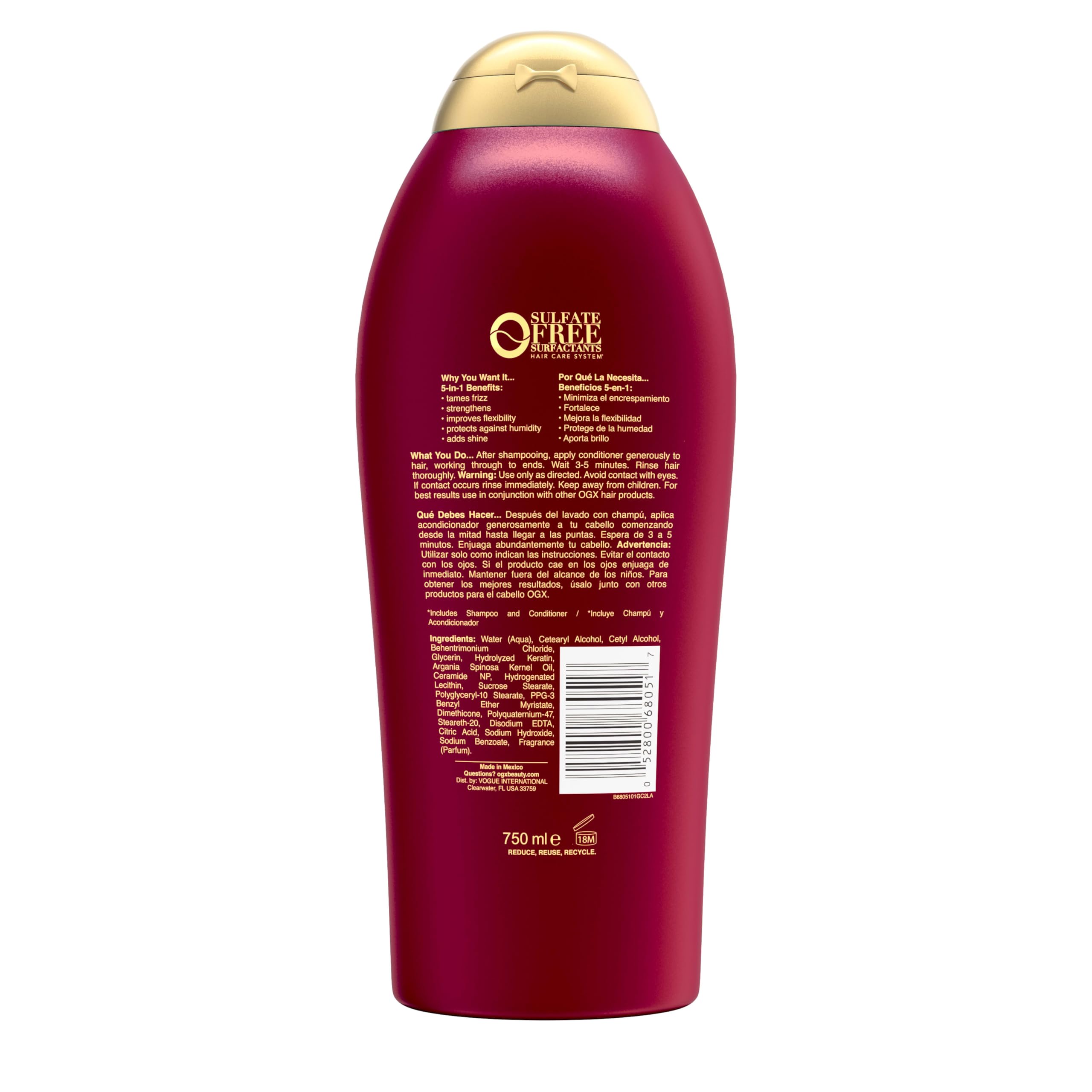 OGX Frizz-Free + Keratin Smoothing Oil Conditioner after-shampoo routine delivers glossy, smooth results
