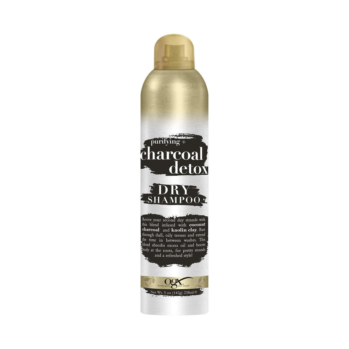 OGX purifying charcoal detox dry shampoo bottle refreshing scalp and oil absorption