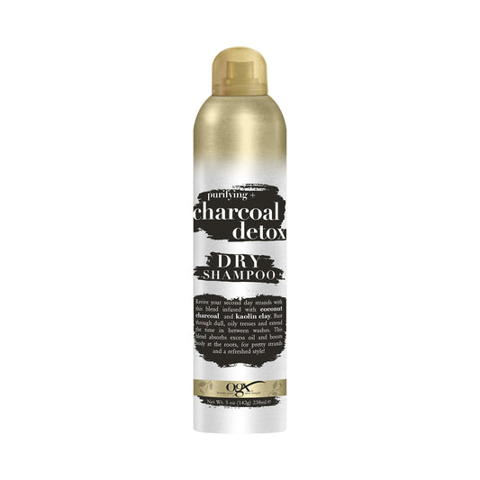 OGX purifying charcoal detox dry shampoo bottle refreshing scalp and oil absorption