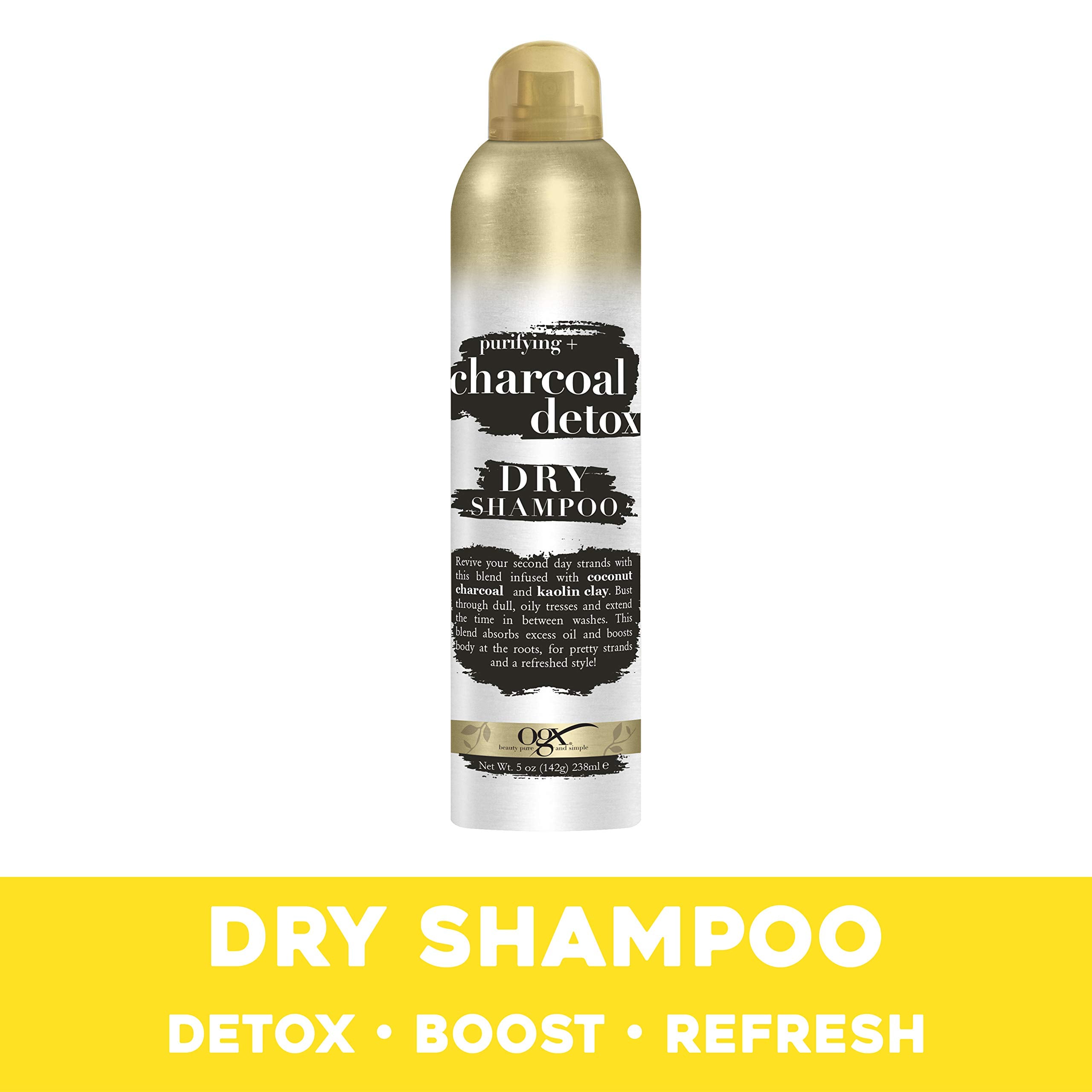 OGX purifying charcoal detox dry shampoo spray delivering quick root refresh