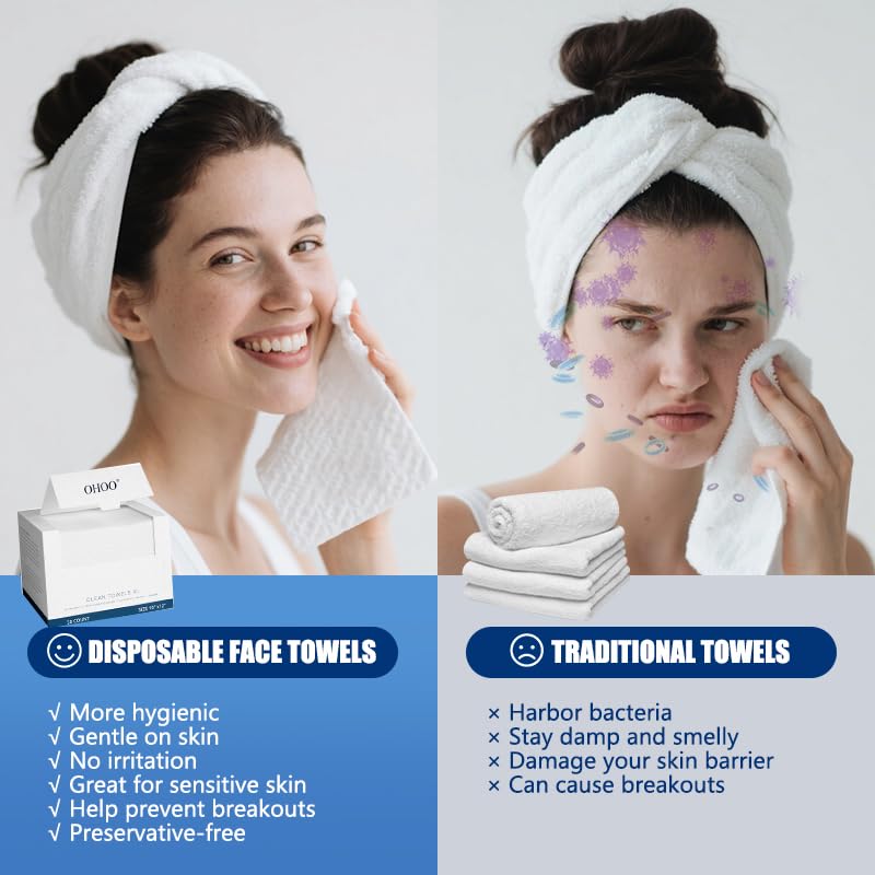 OHOO Disposable Face Towels makeup remover friendly for gentle cleansing