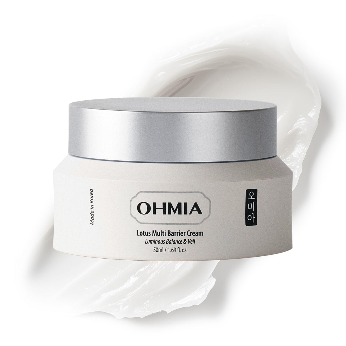 OHMIA Lotus Multi Barrier Cream bottle with pump, fragrance-free for sensitive skin.