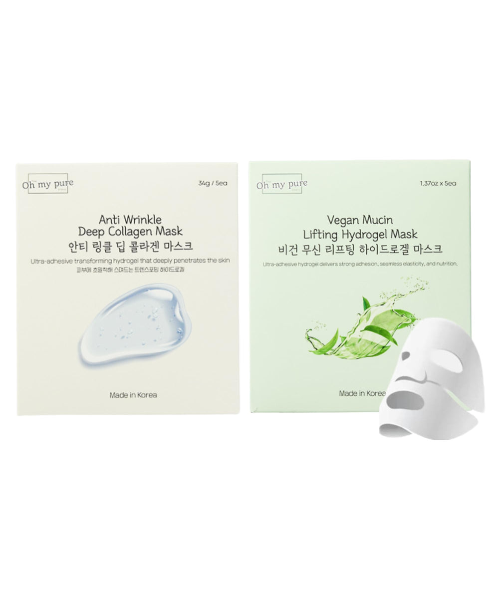 Oh My Pure hydrogel collagen mask packaging front for luxurious hydration