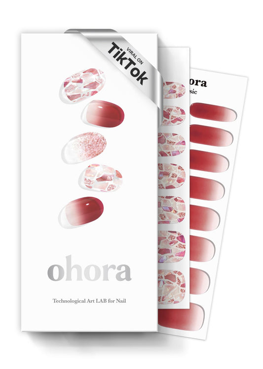 Ohora N Brilliant red-pattern nail strips for salon-quality nails at home