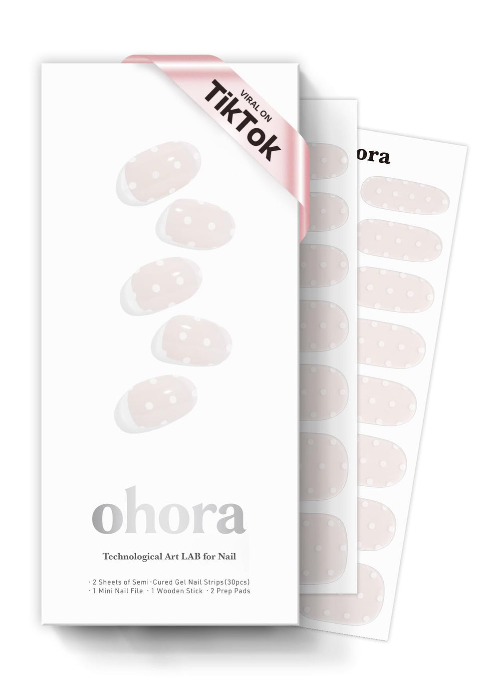 ohora N Polka Blanc nail wrap set, versatile sizes for a salon-style fit at home