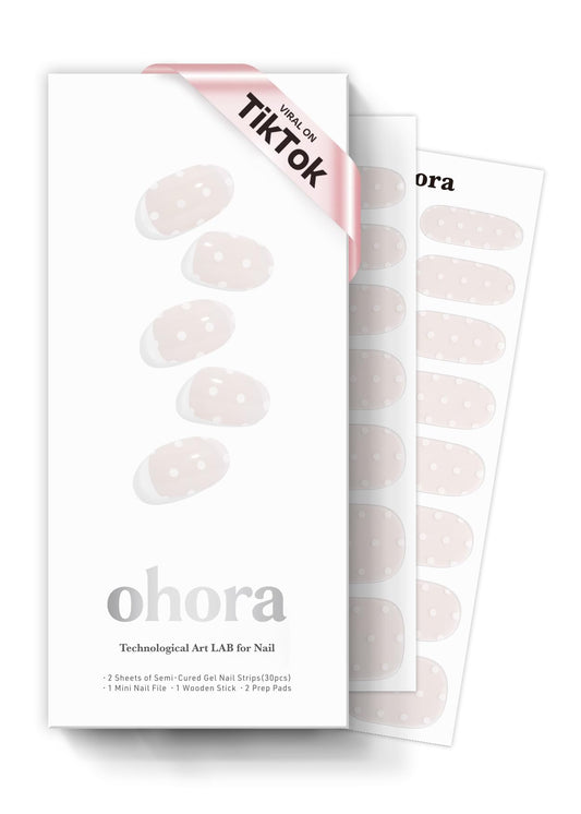 ohora N Polka Blanc nail wrap set, versatile sizes for a salon-style fit at home