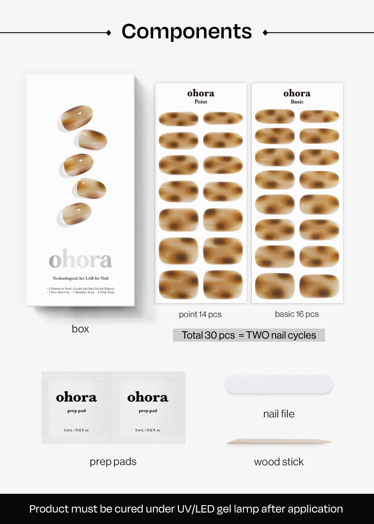 prep pads file and wooden stick included with the Ohora kit