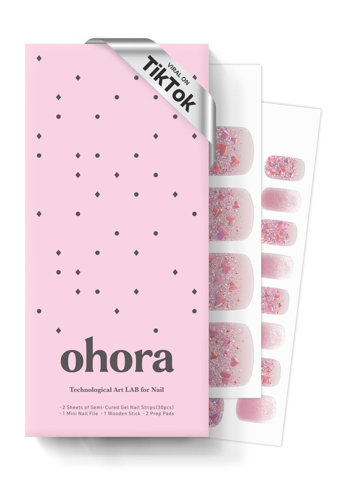 Ohora P Heart Glimmer Pedi Strip pack for at home salon quality nails.