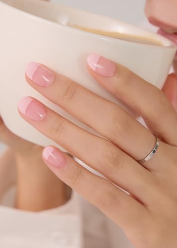 ohora Romantic French nail wraps application closeup showing easy use