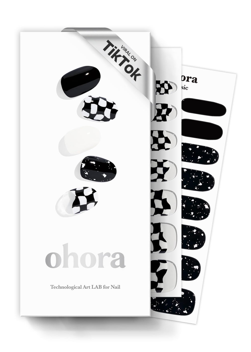 ohora dark checkers semi-cured gel nail strips offer durable wear with minimal chipping