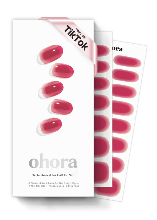 Ohora semi-cured gel nail strips Hibiscus Jelly box for durable at-home salon-quality nails