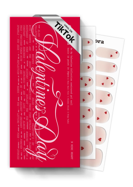 Ohora Semi Cured Gel Nail Strips N Mini Heart box shows kit contents for a convenient manicure.
