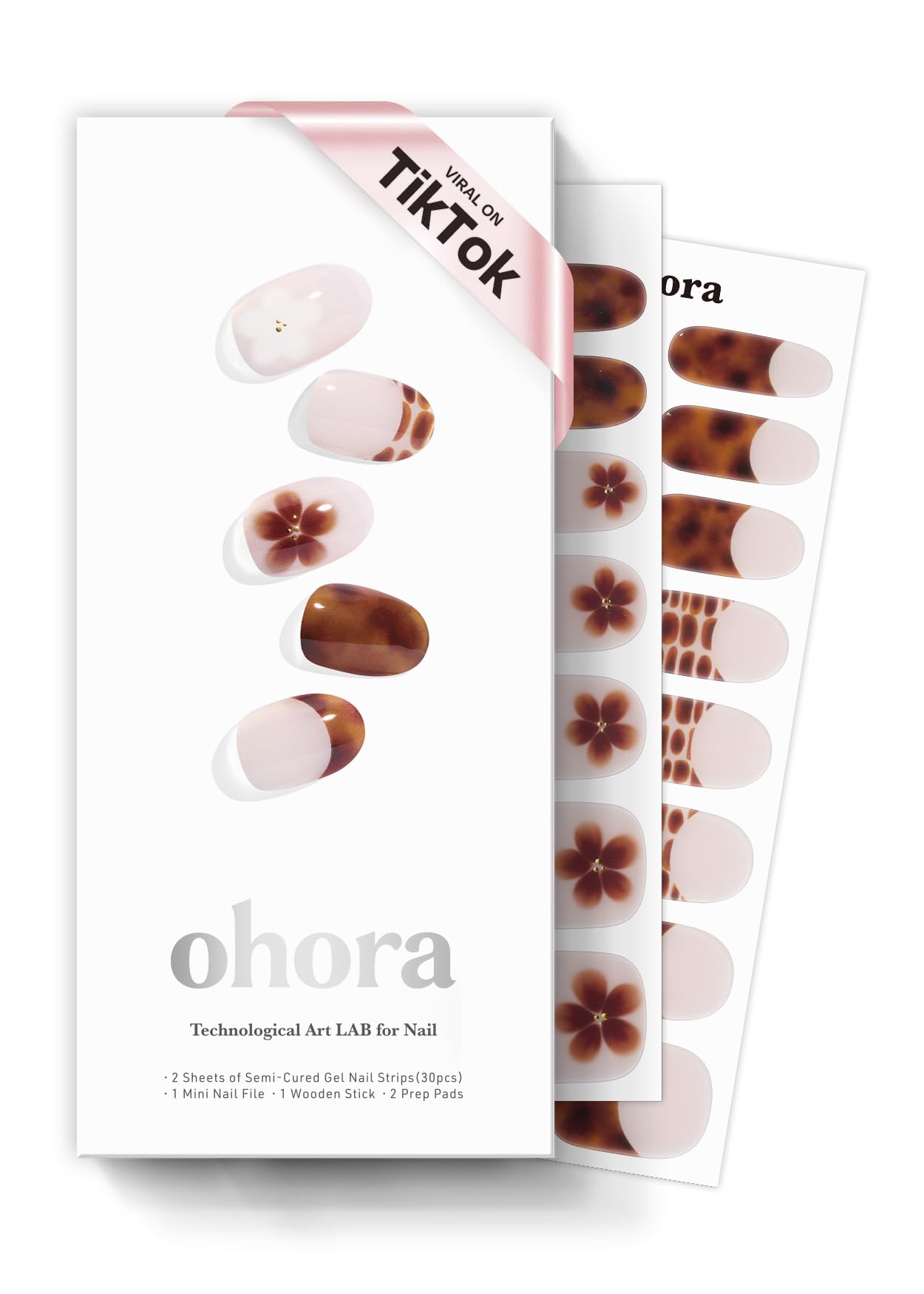ohora semi cured gel nail strips N Tiki Tortoise box front for at-home kit