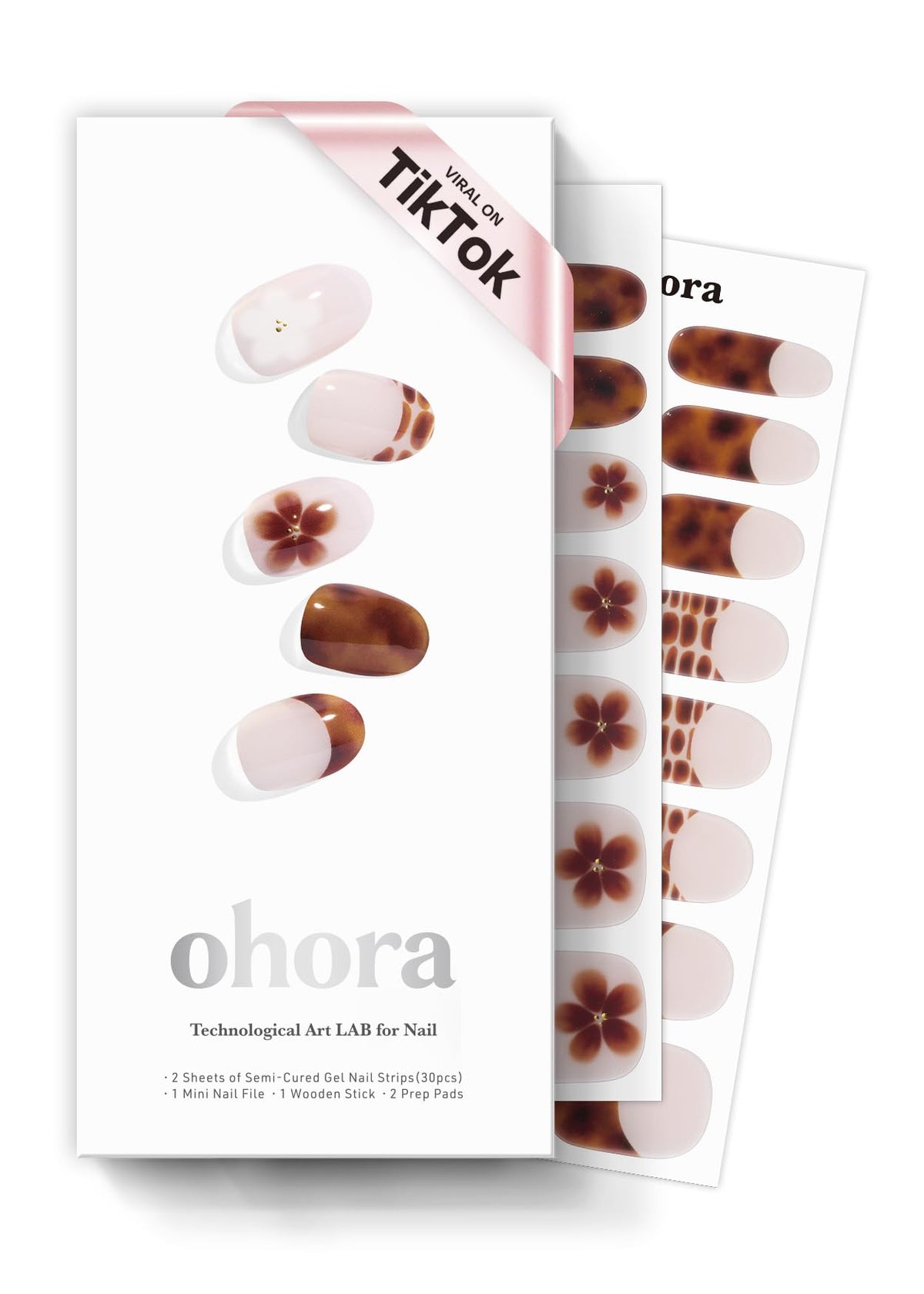 ohora semi cured gel nail strips N Tiki Tortoise box front for at-home kit