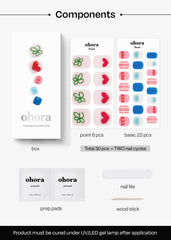 ohora Semi Cured Gel Pedi Strips include prep pads, nail file, and wooden stick for prep and removal