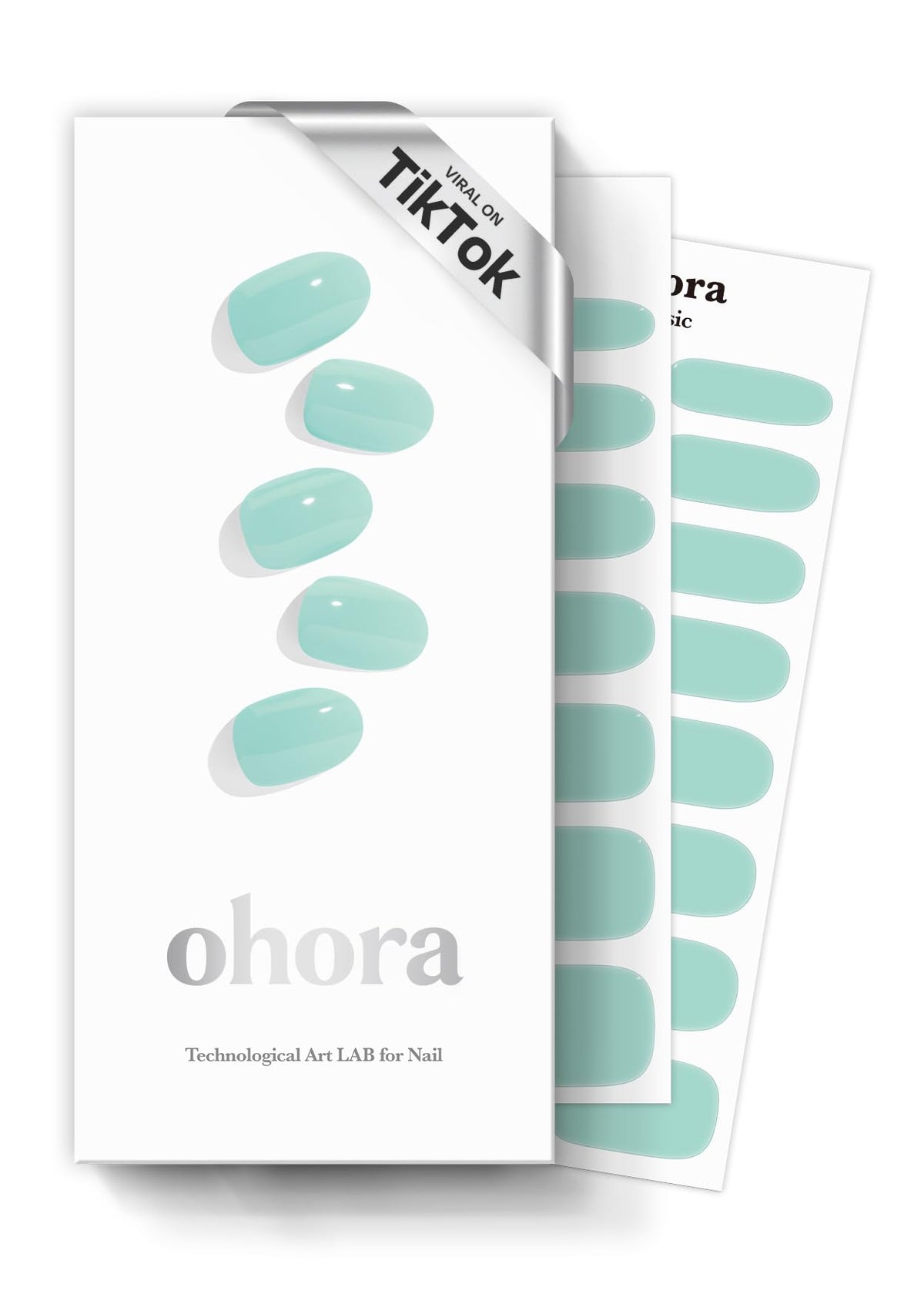 Ohora semi-cured nail strips in Green Cream Window for long-lasting salon-quality wear.
