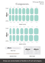 Ohora vegan nail wraps in green window are cruelty-free and easy to remove.