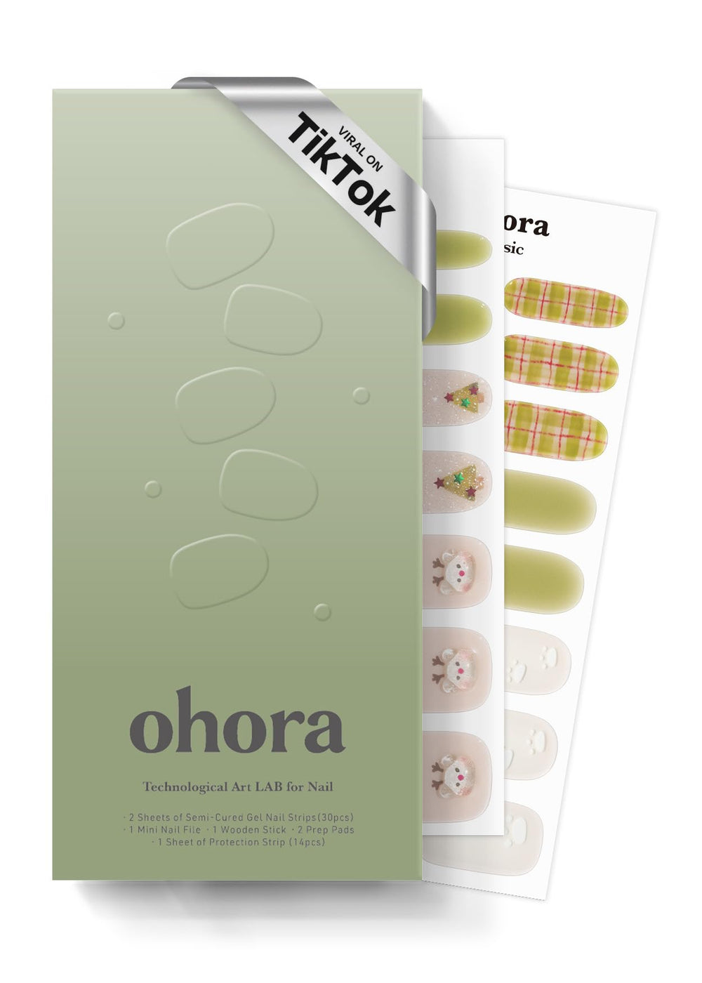 Ohora N Beary Merry box view shows the nail strip set for quick manicure.