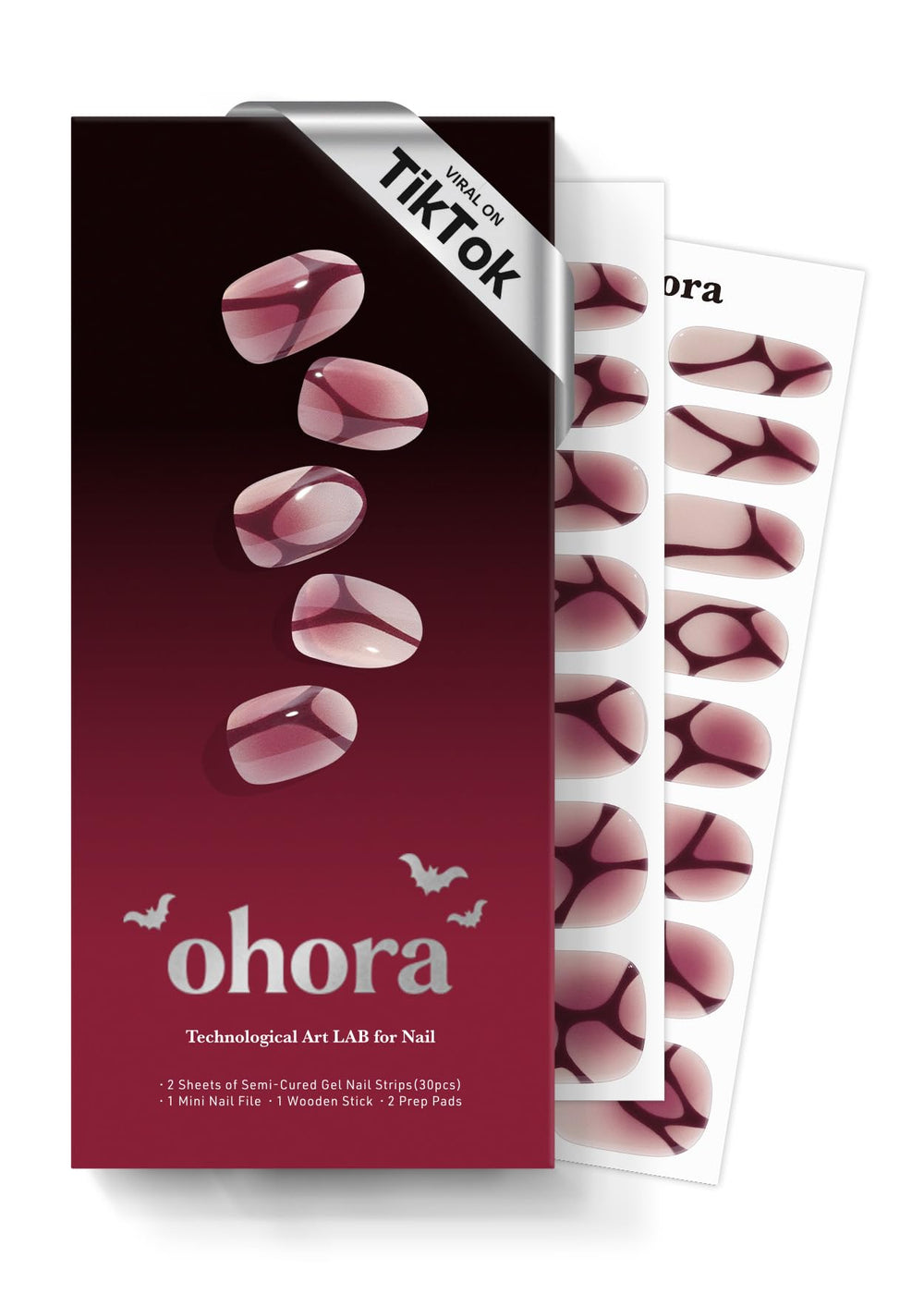 ohora semi cured gel nail strips N Bloody Blushy box for at-home salon nails