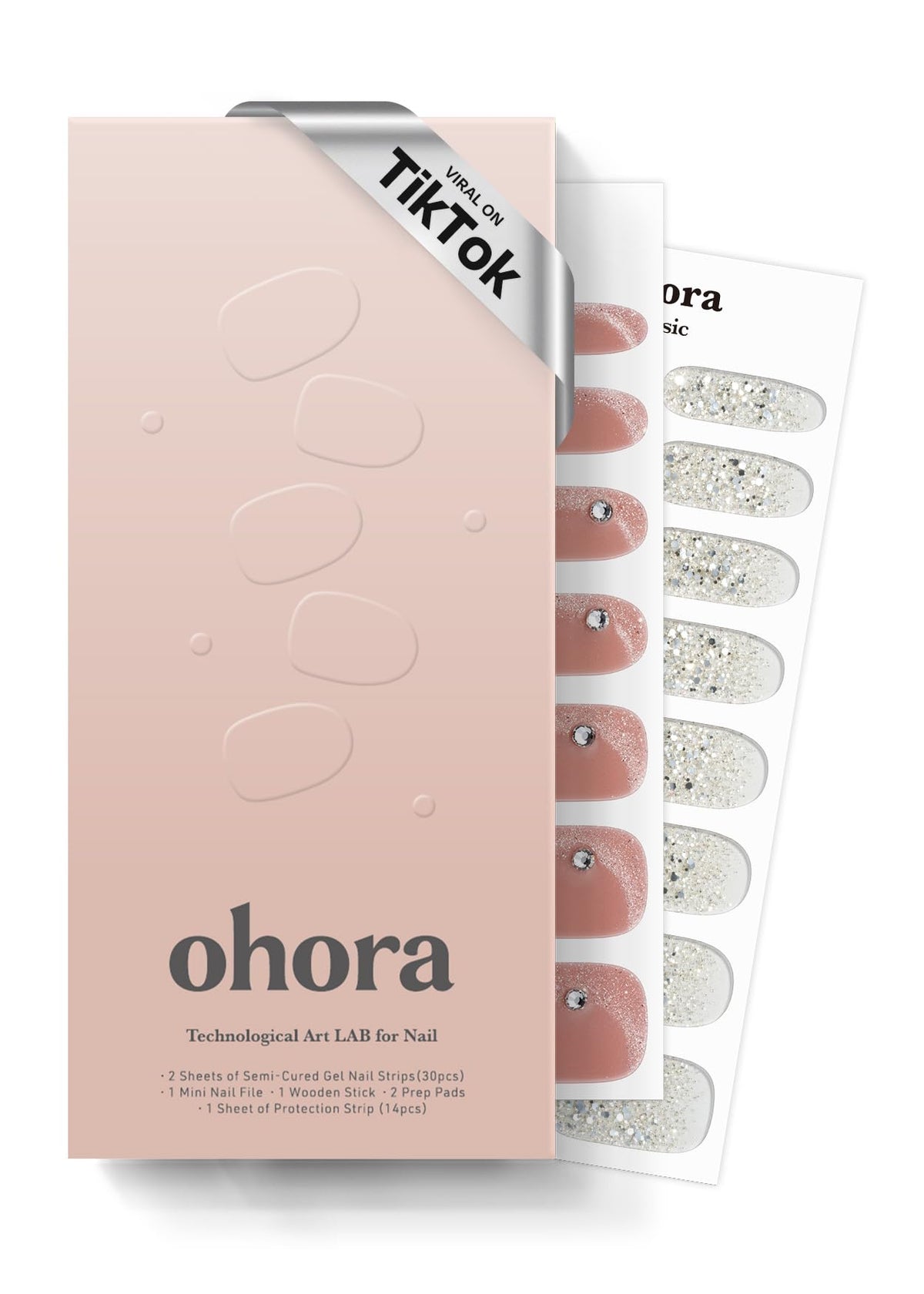 ohora Semi Cured Nail Strips N Rose Mirage box and wraps for salon-ready nails