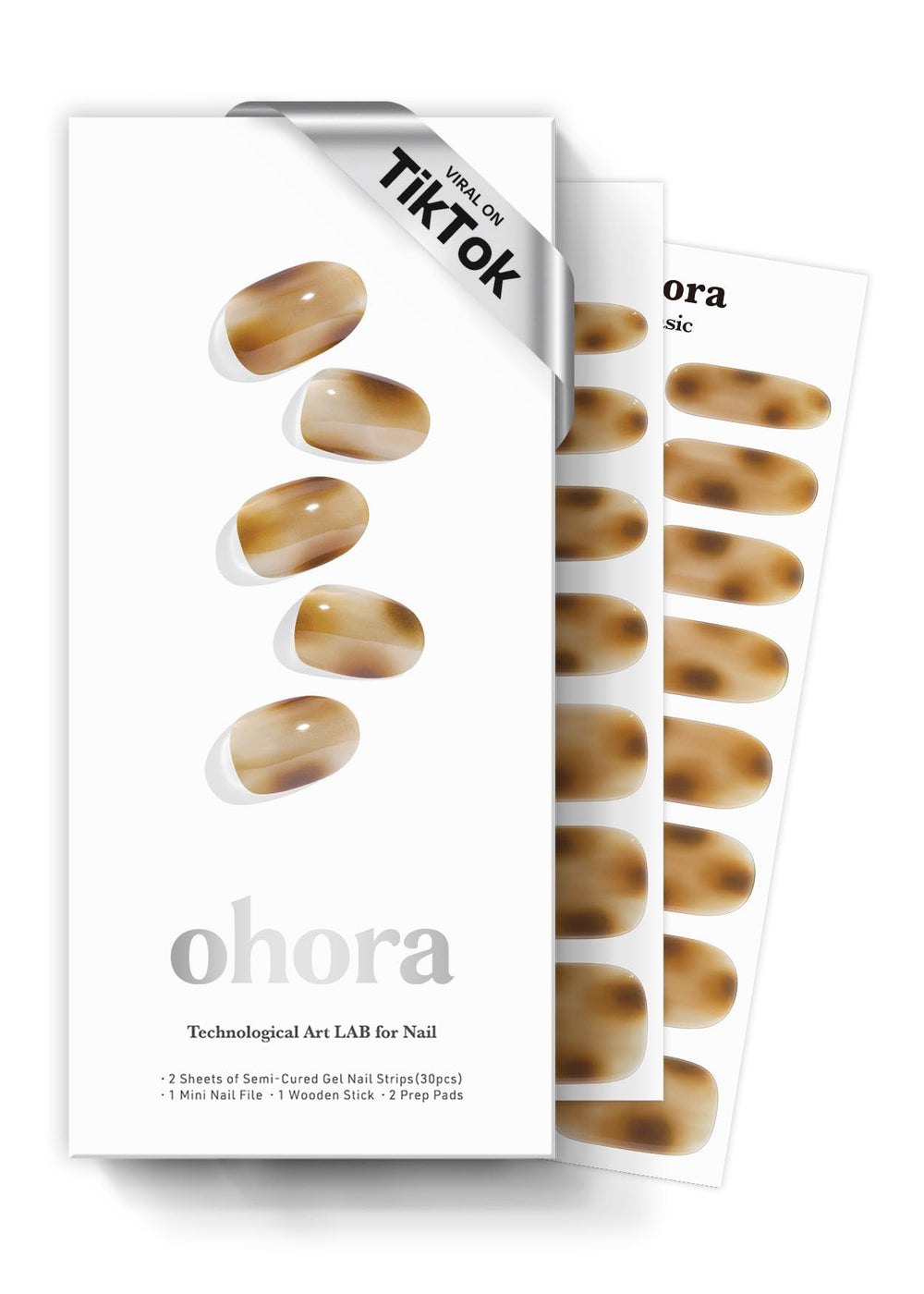 ohora Smoky Mocha box of semi cured nail strips for at-home manicure