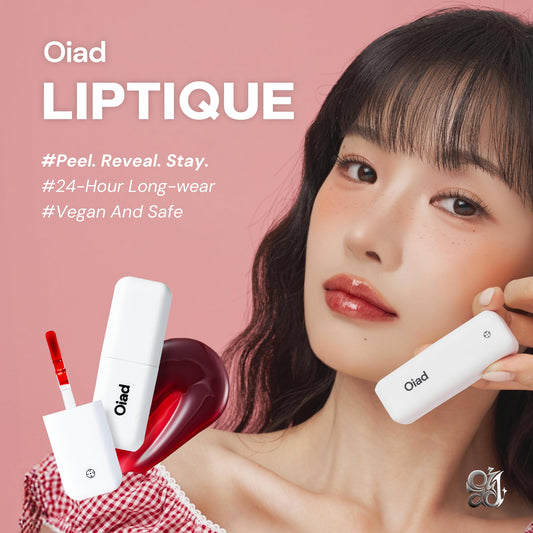 Oiad Liptique lip tint swatch with natural matte finish.