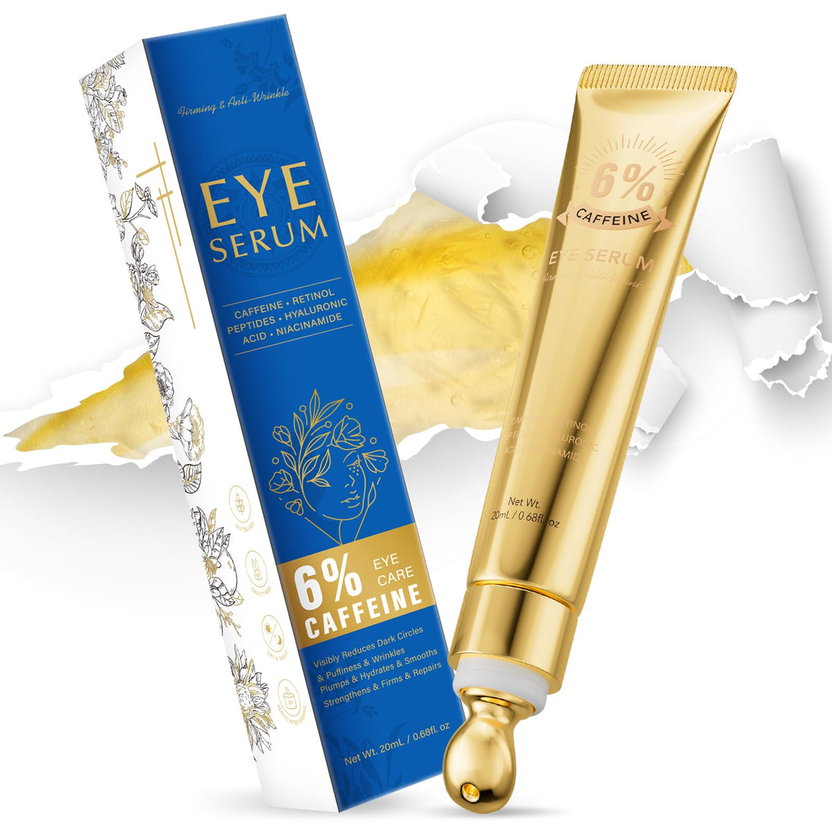 OIDLA 6% caffeine eye cream bottle refreshes the eye area for a bright, awake look.
