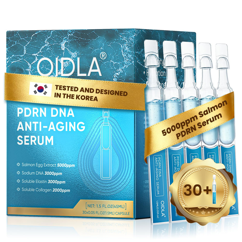 OIDLA Salmon DNA Serum bottle close-up highlighting hydration