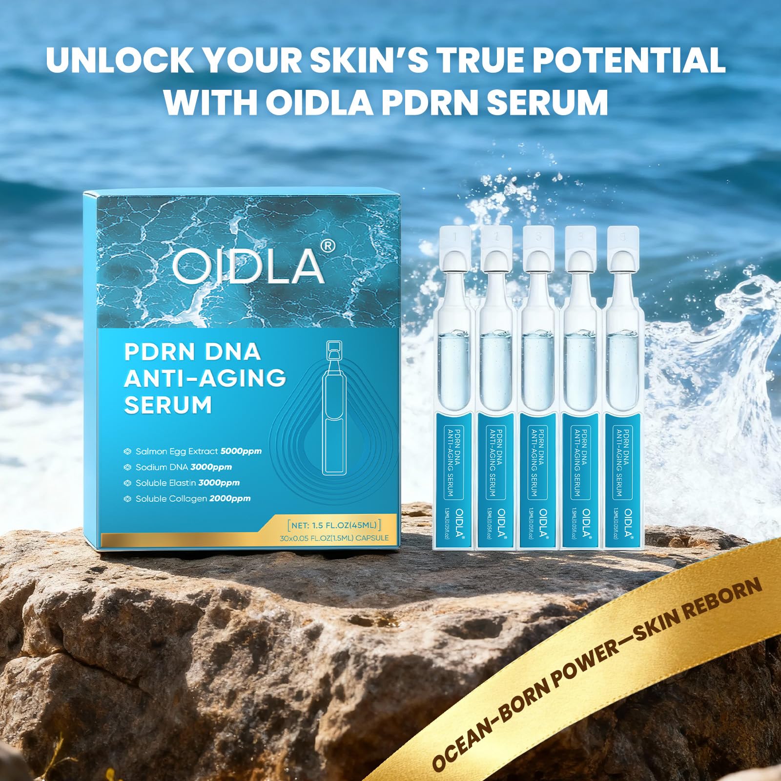 OIDLA Salmon DNA Serum formula suitable for sensitive skin with calming ingredients