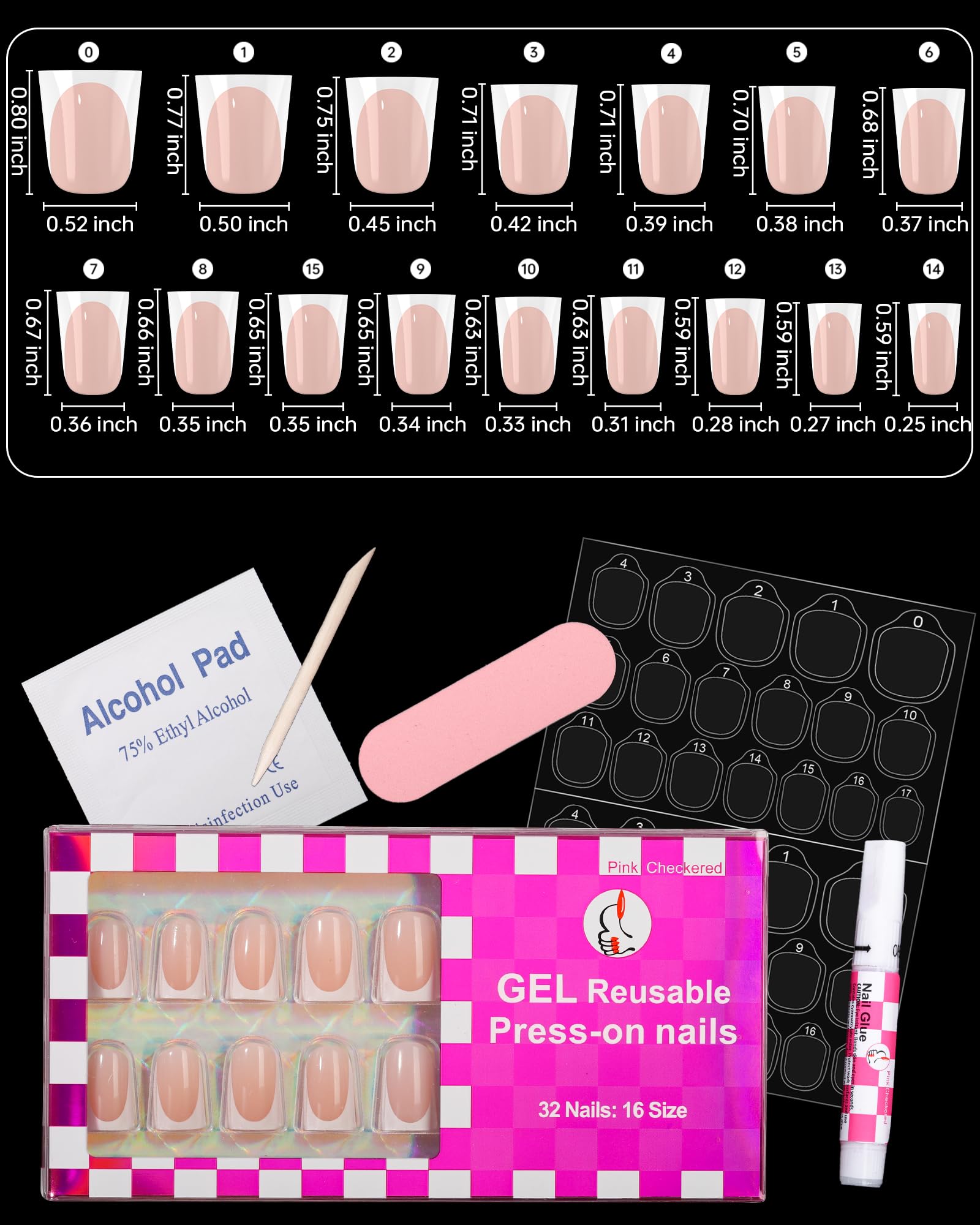 OIFEN size layout showing the 16 sizes for a precise fit across all nails