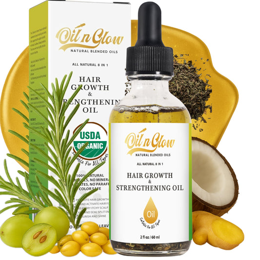 OilnGlow 9-in-1 serum bottle pour for even application.