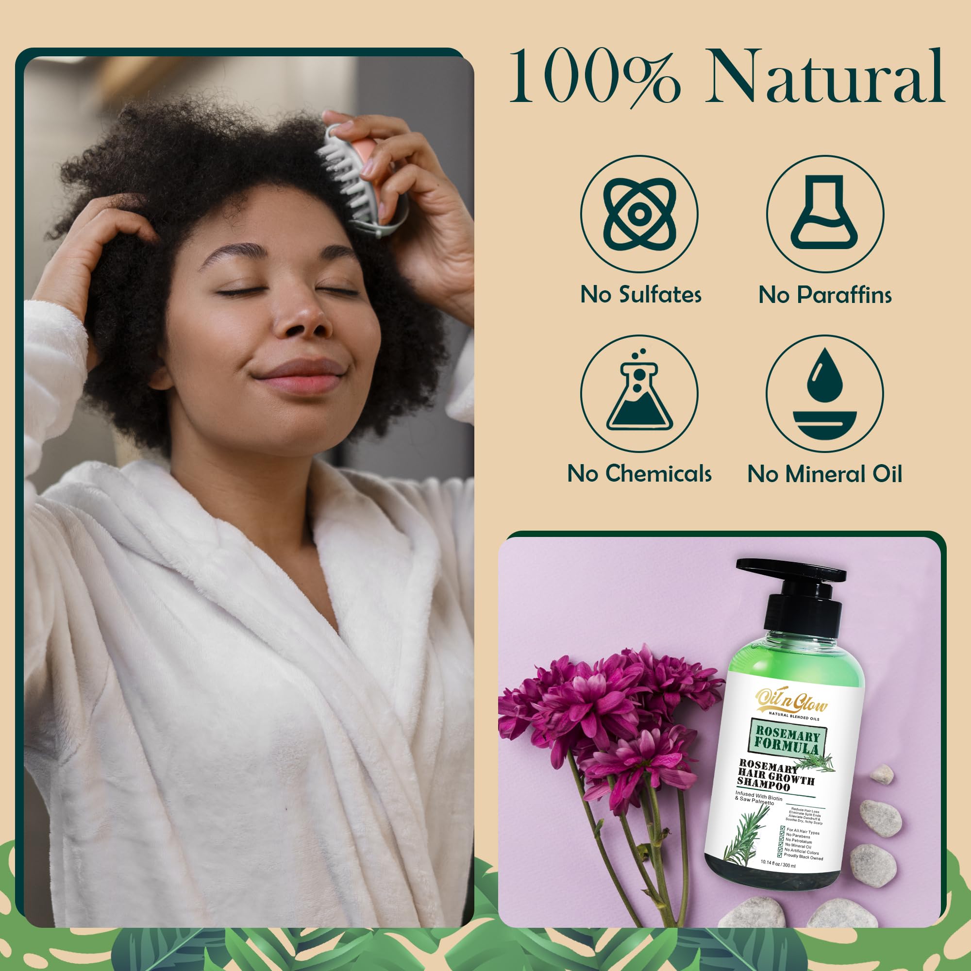 OilnGlow rosemary shampoo hair texture—smooth, manageable strands after use.