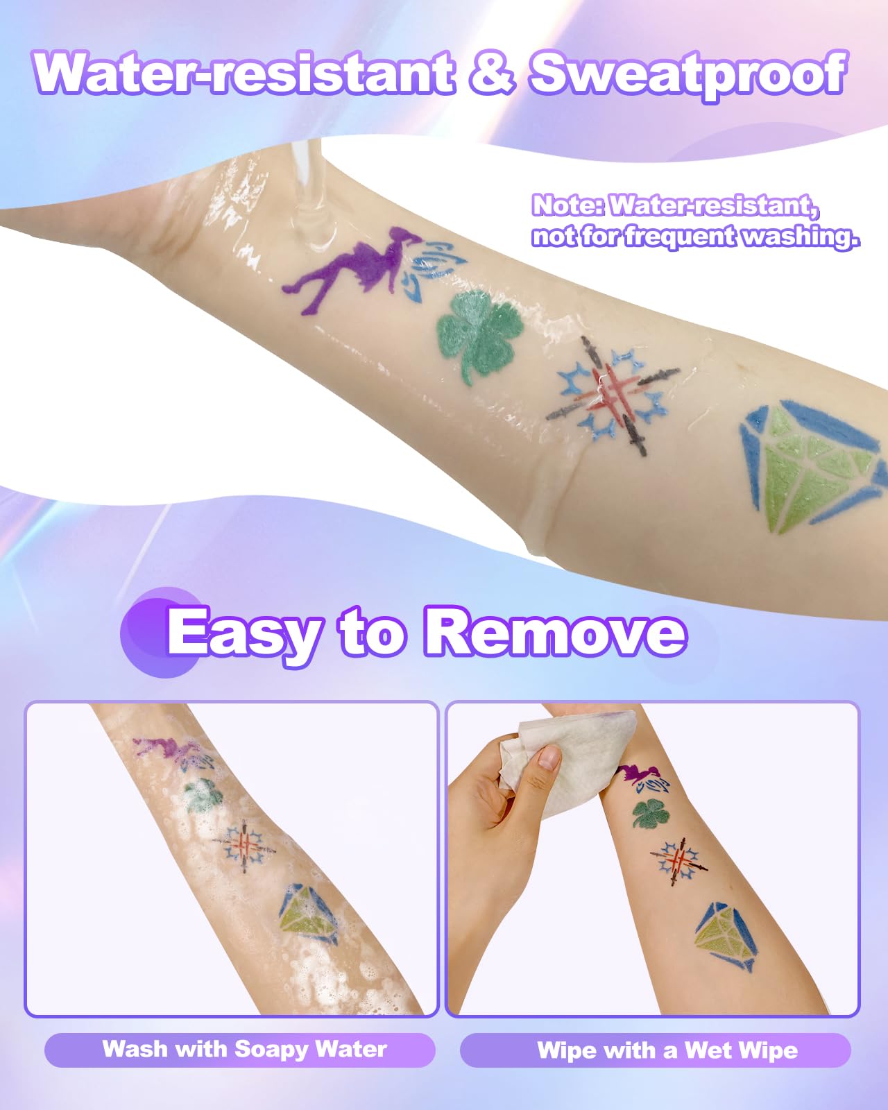Oiomniv face and body art application shown on skin with stencil use.